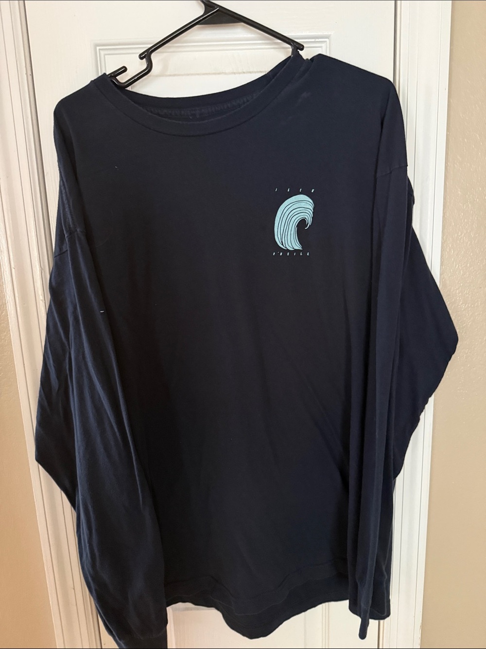 Men's Long-Sleeve Graphic Tee - Navy with Teal Wave